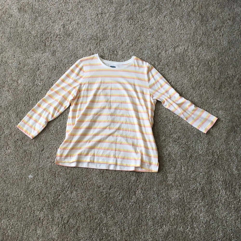 Pastel striped shirt.